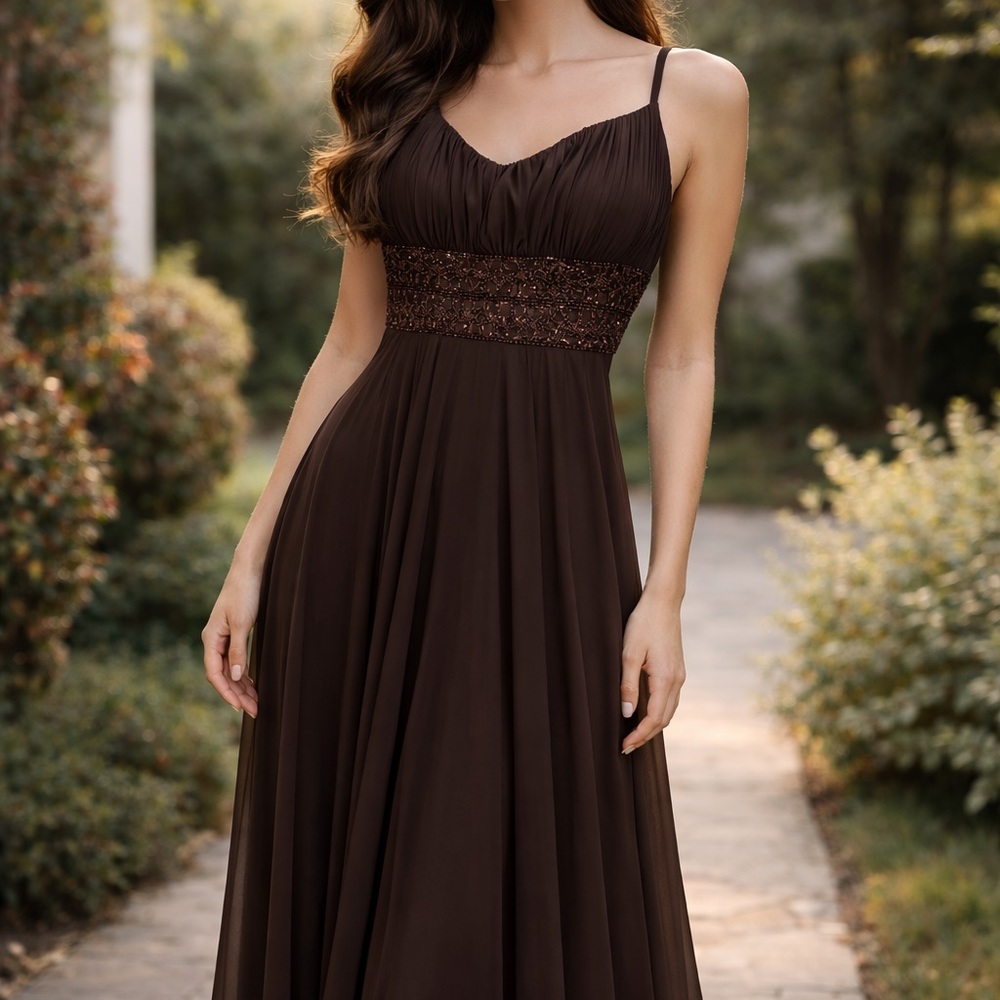 Xscape Petite women’s formal Long dress Brown Maxi Dress Size 8 P - Picture 1 of 9
